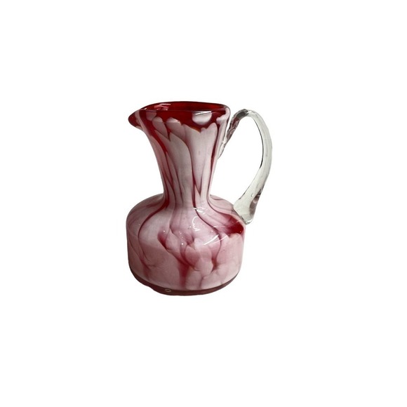 Vintage Red and White Splatter ware Blown Glass Pitcher - Picture 2 of 3
